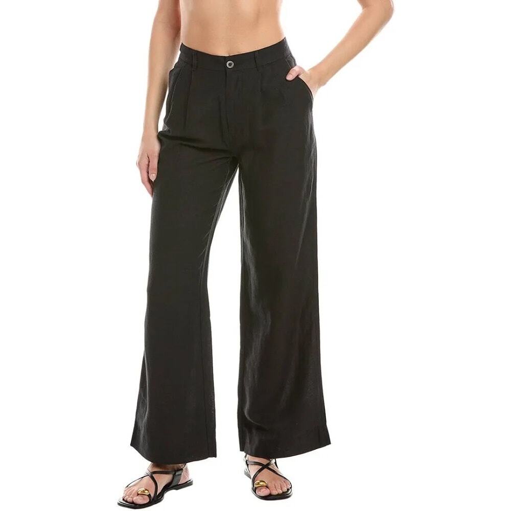 Onia Women's Air Linen Pleated Trouser Black Size 8 NWT Minimalist Coastal